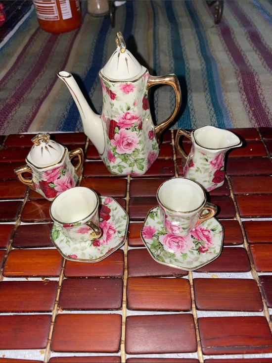 Other - Floral Porcelain Mini Tea Set in Pink Rose with Gold Trim